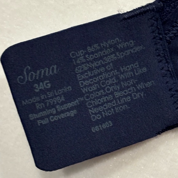 Soma Stunning Support Full Coverage Dark Blue Bra Size 34G - Picture 3 of 5